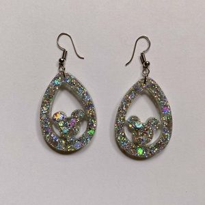 Silver Glitter Mickey Mouse Earrings